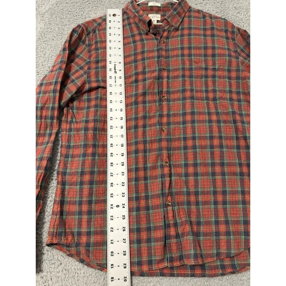 J Crew‎ Shirt Men Extra Large Red Check Slim Fit Brushed Twill Button Up